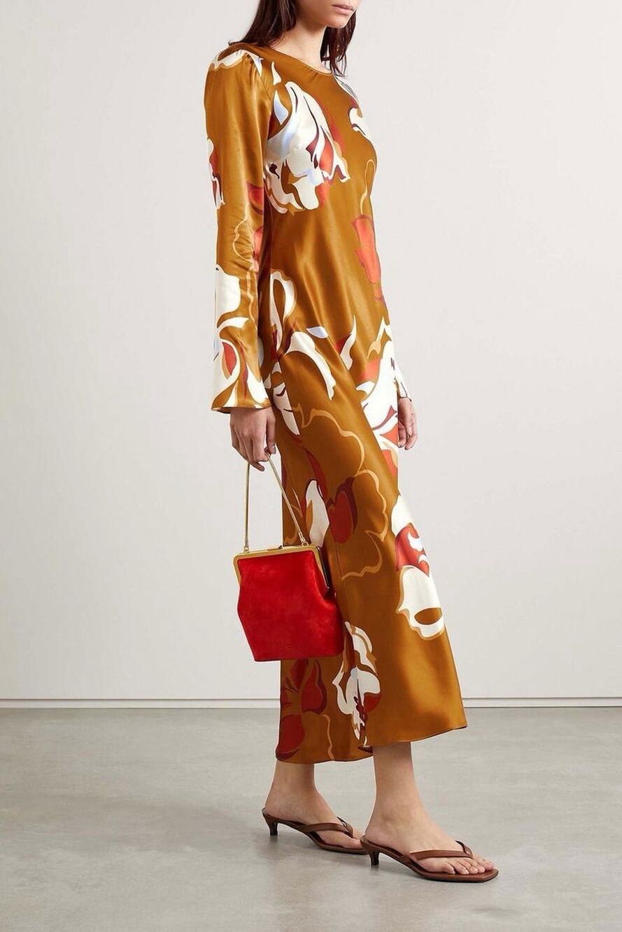 NWT Reformation Davina Gold Floral 100% Silk Charmeuse Sepia Maxi Dress XS NEW